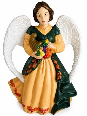 Angel #5 Vintage Hand Painted Harvest Angel Figurine Acorn Hem Cornucopia Fall